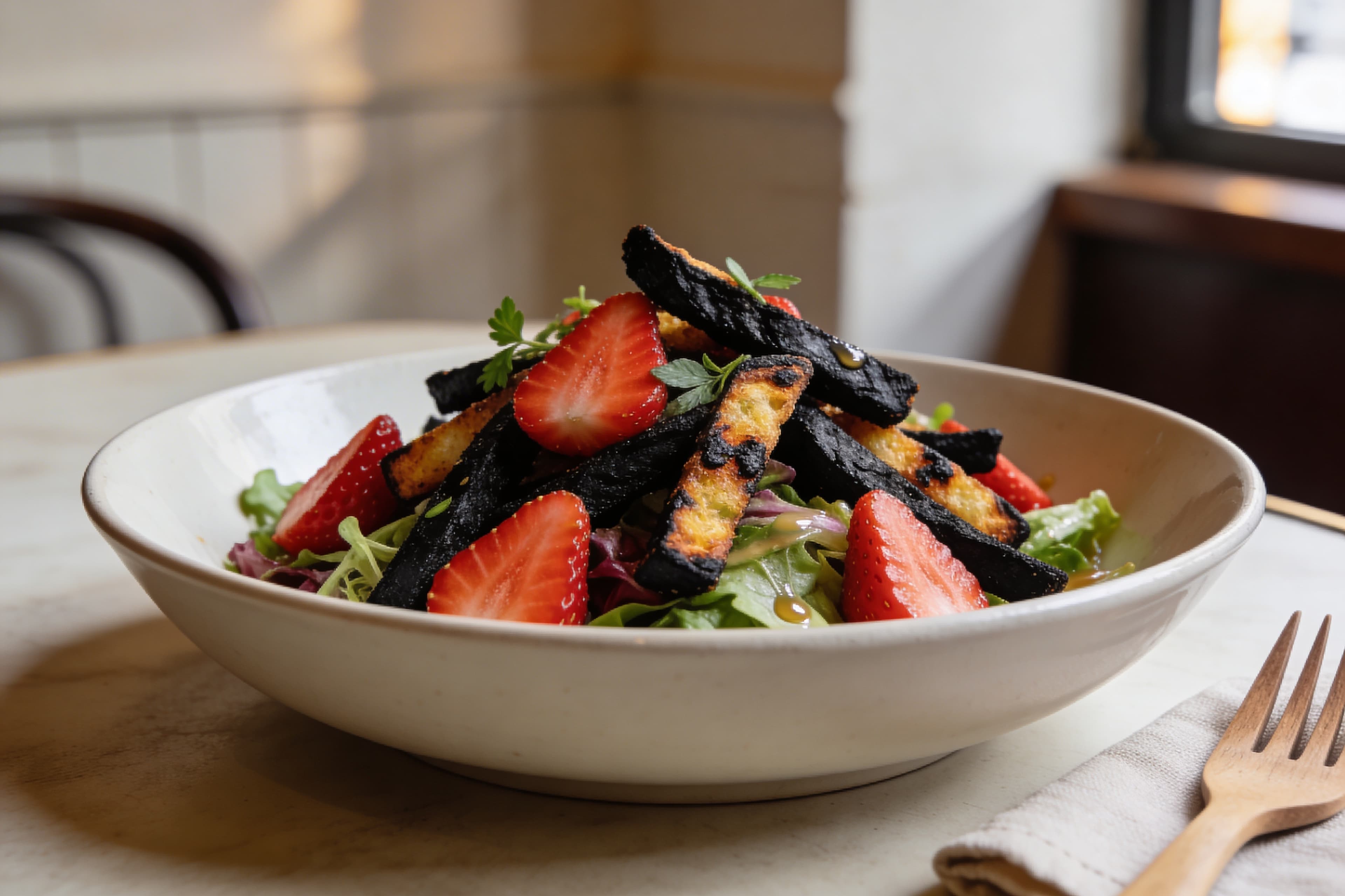 Salade de Fraises et Poutine Noire