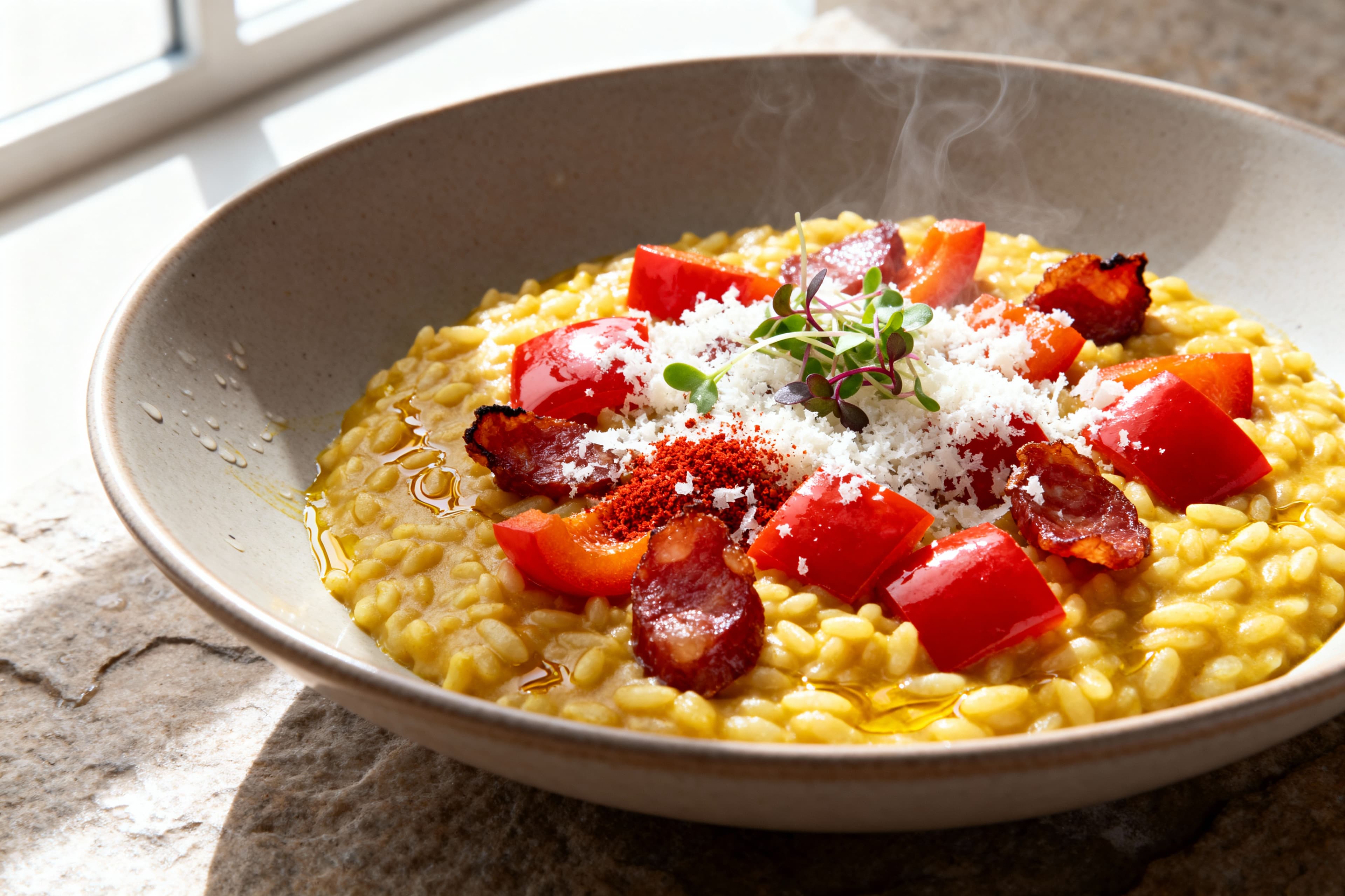 Risotto aux Chorizo et Poivrons Rouges