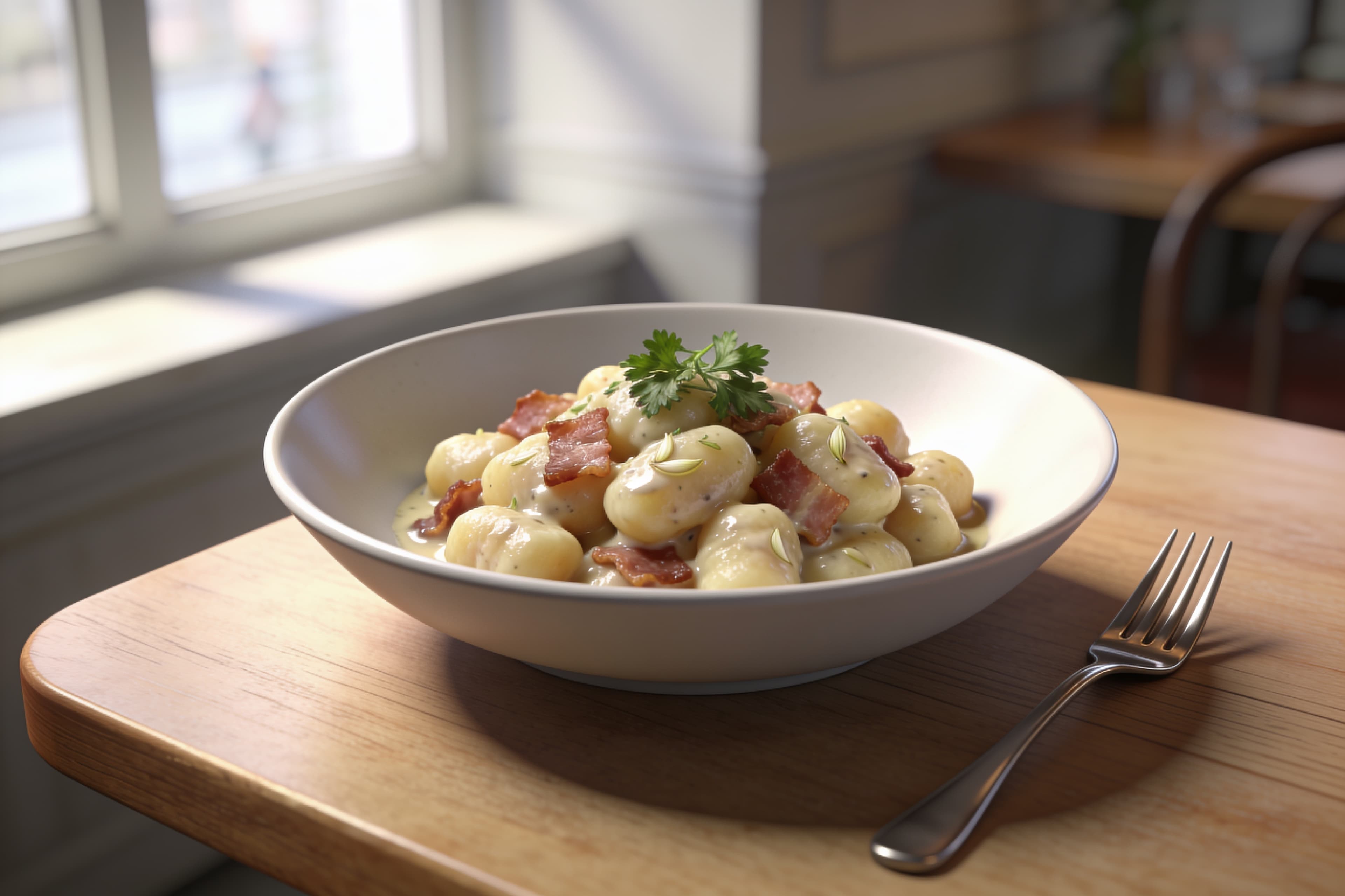 Gnocchi au Bacon et Sauce à l'Ail Parfumée