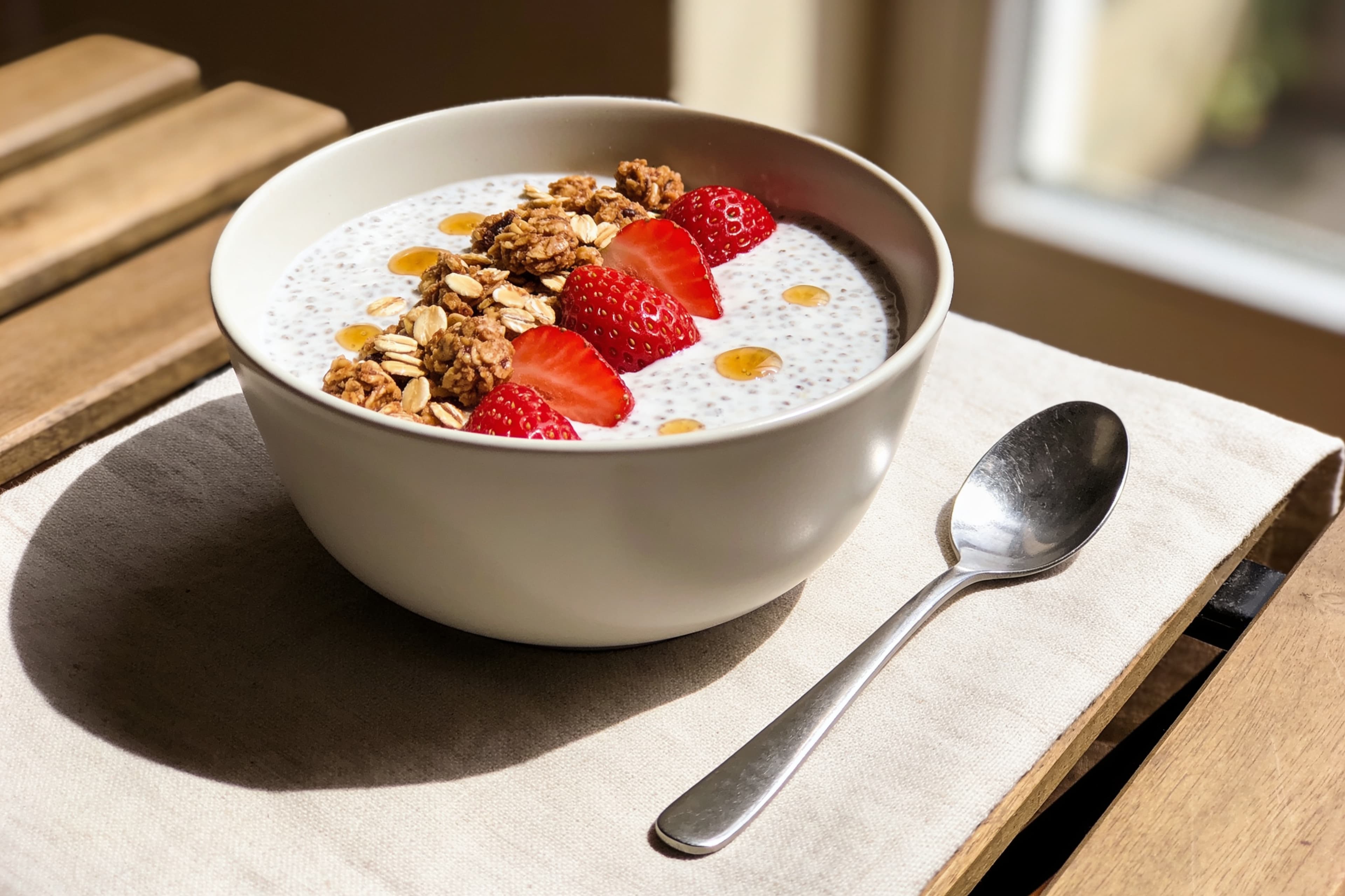 Pudding Chia-Fraises et Granola Maison