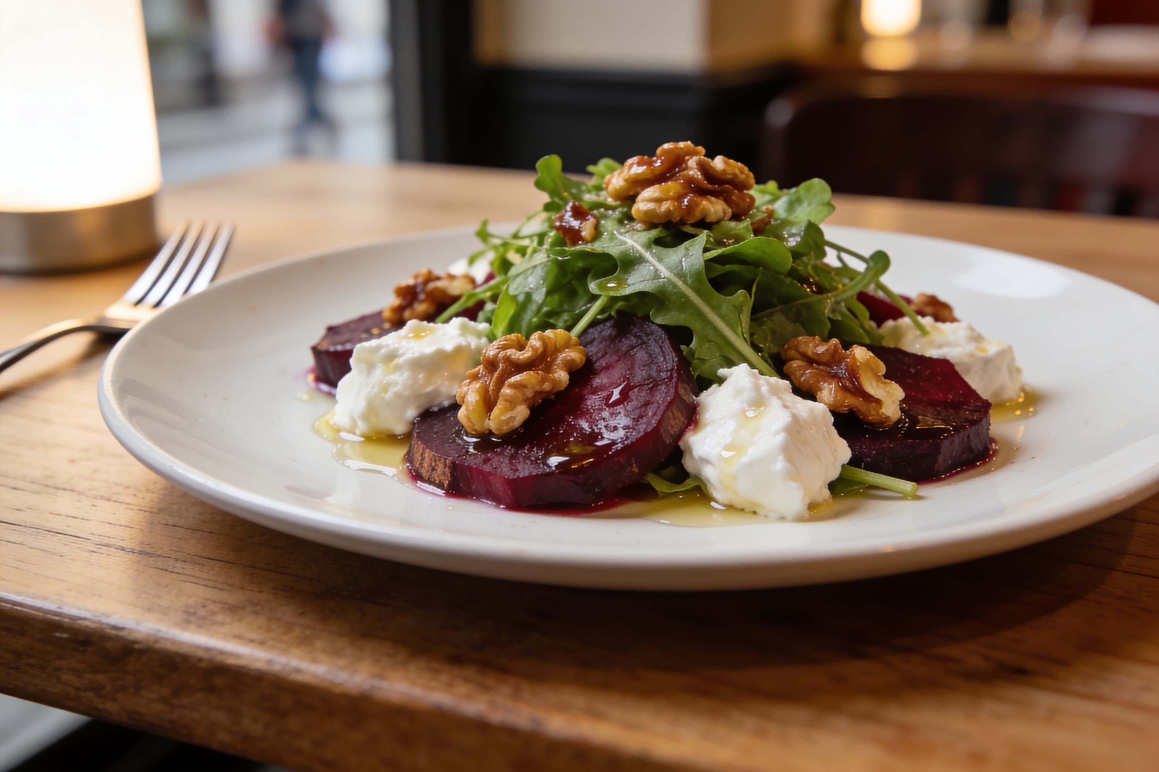 Salade d'Automne Betterave, Chèvre Frais et Noix Caramélisées