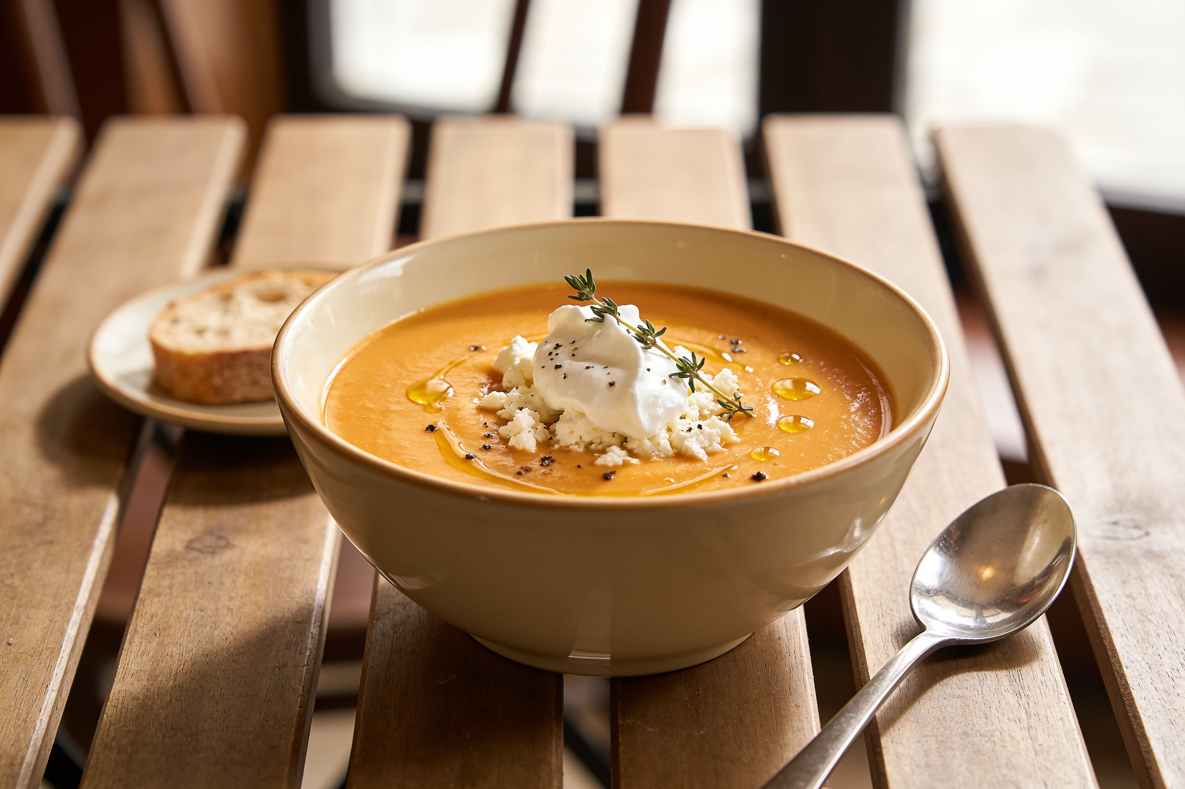 Velouté de Patate Douce, Chèvre Frais et Yaourt Grec