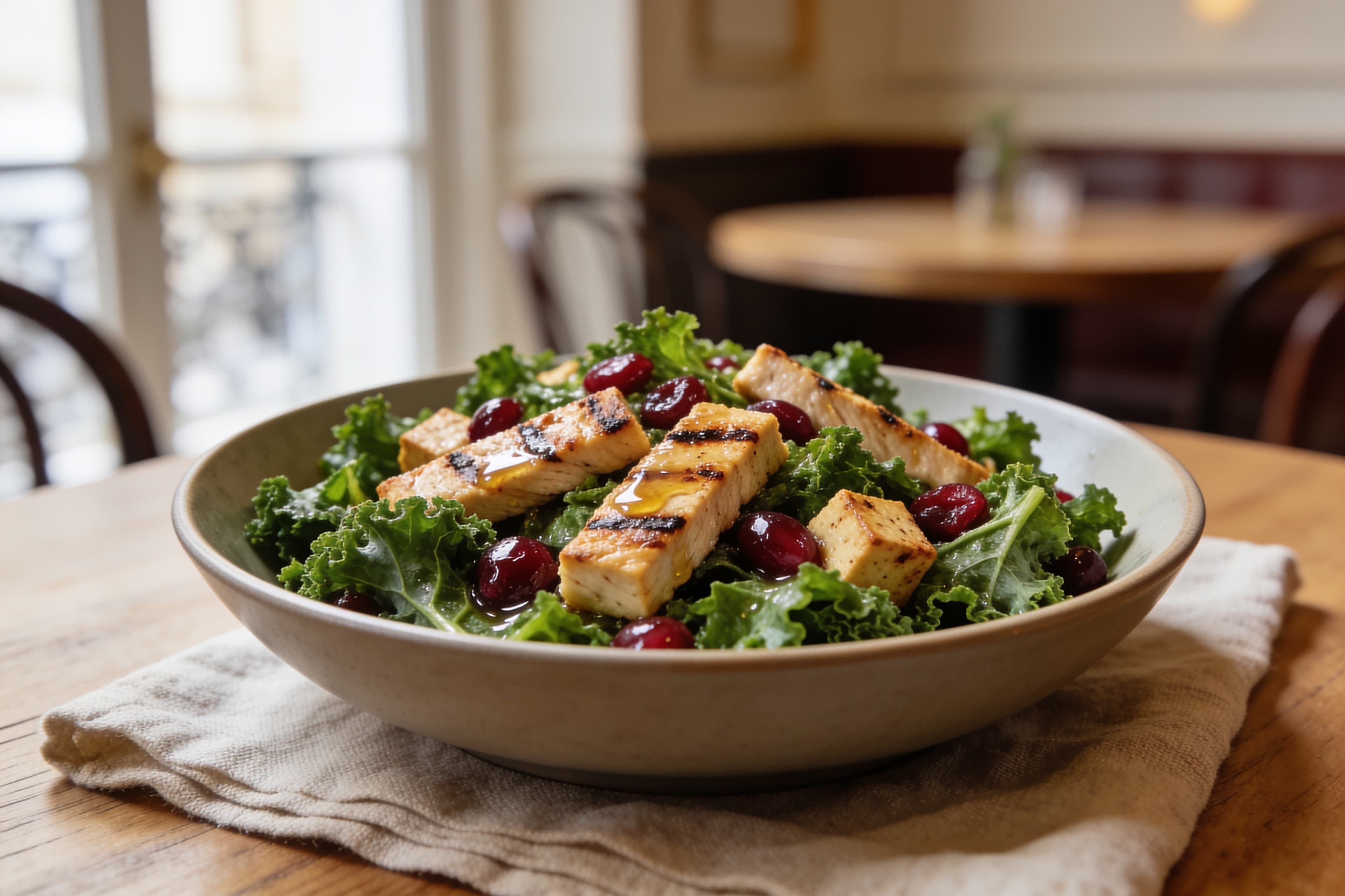Salade de Kale, Cranberries et Protéines – Élégance Nutritive