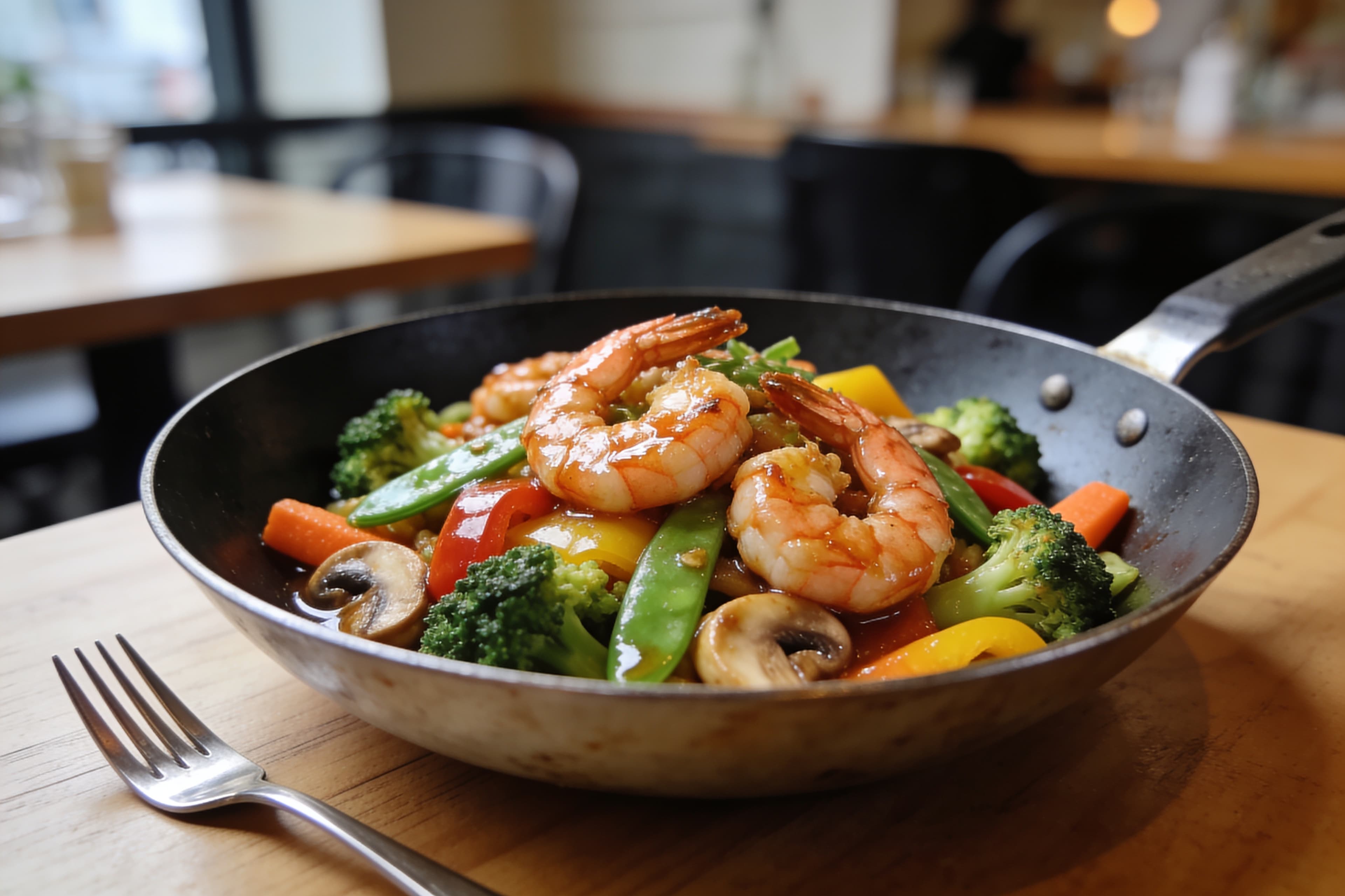 Wok de crevettes aux légumes croquants