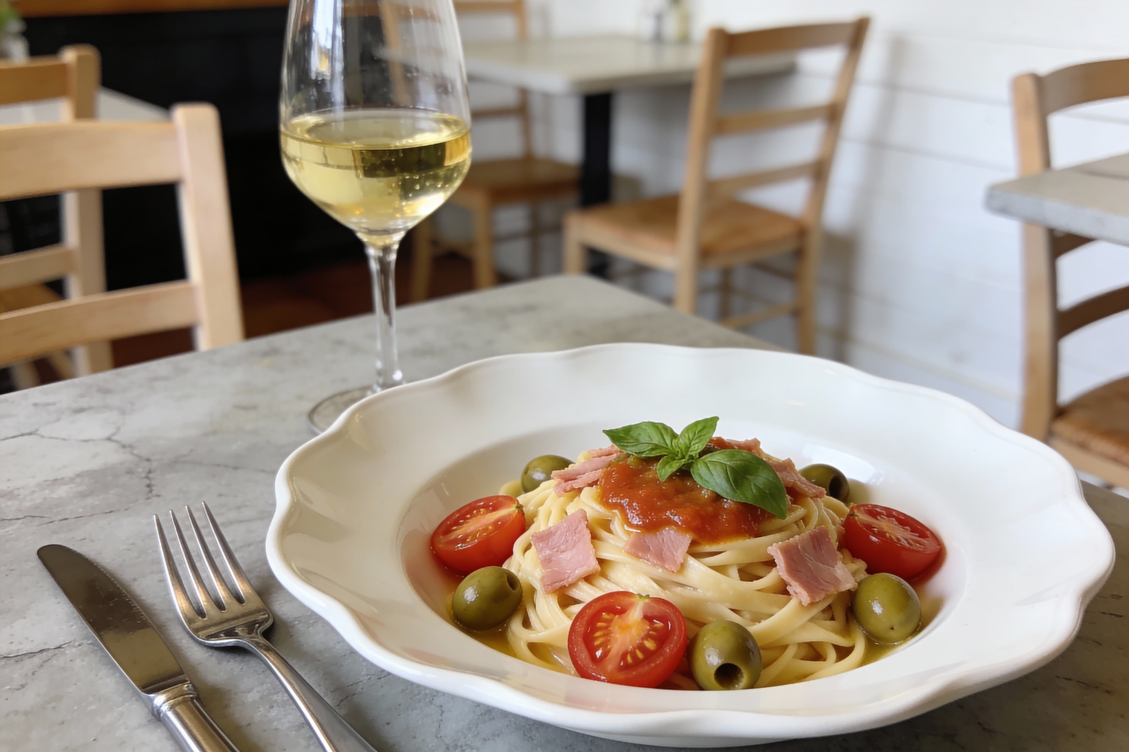 Pâtes Jambon Tomates Olives - Simplicité Méditerranéenne