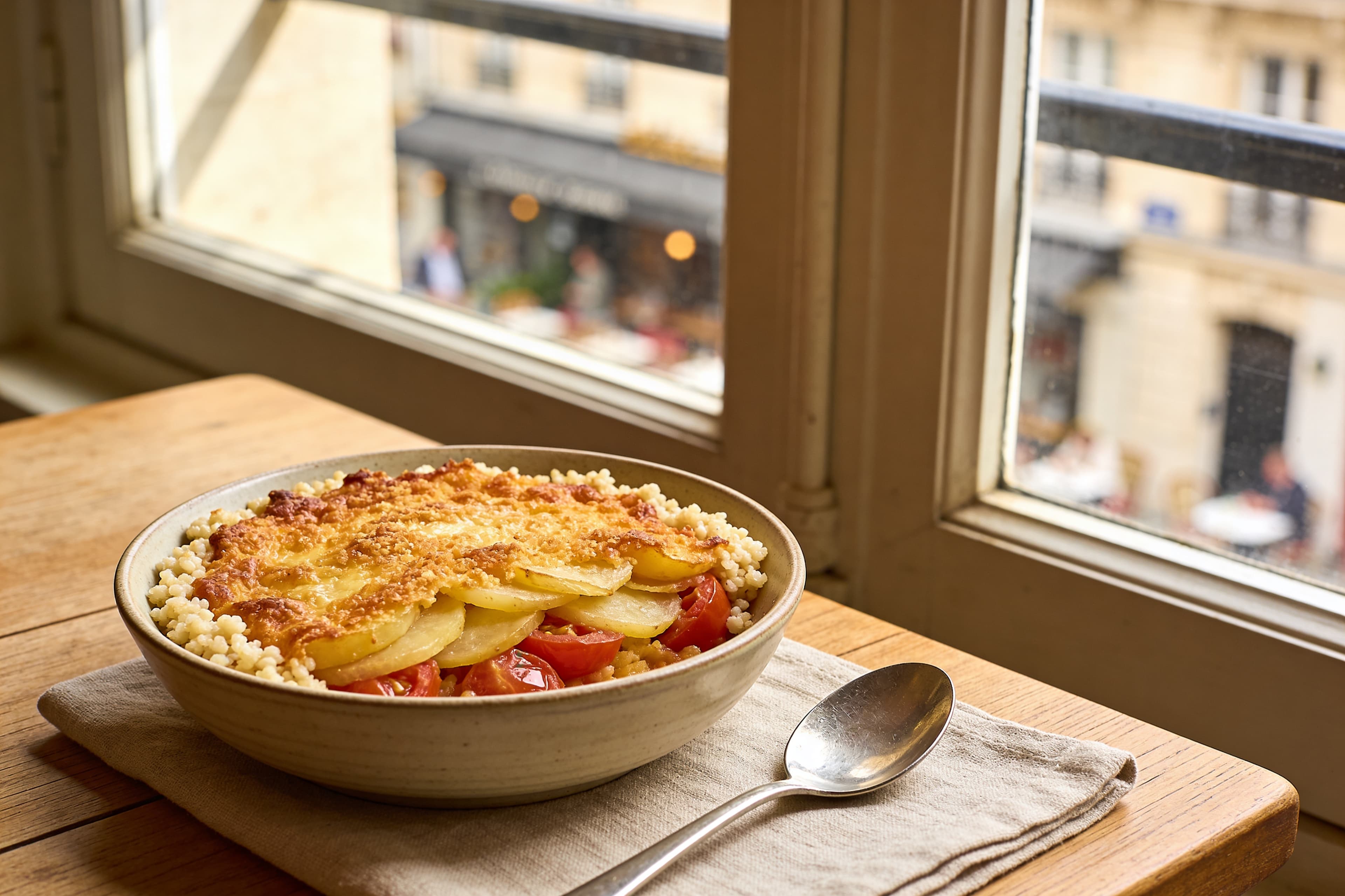 Gratin express de boulgour, tomates et pommes de terre