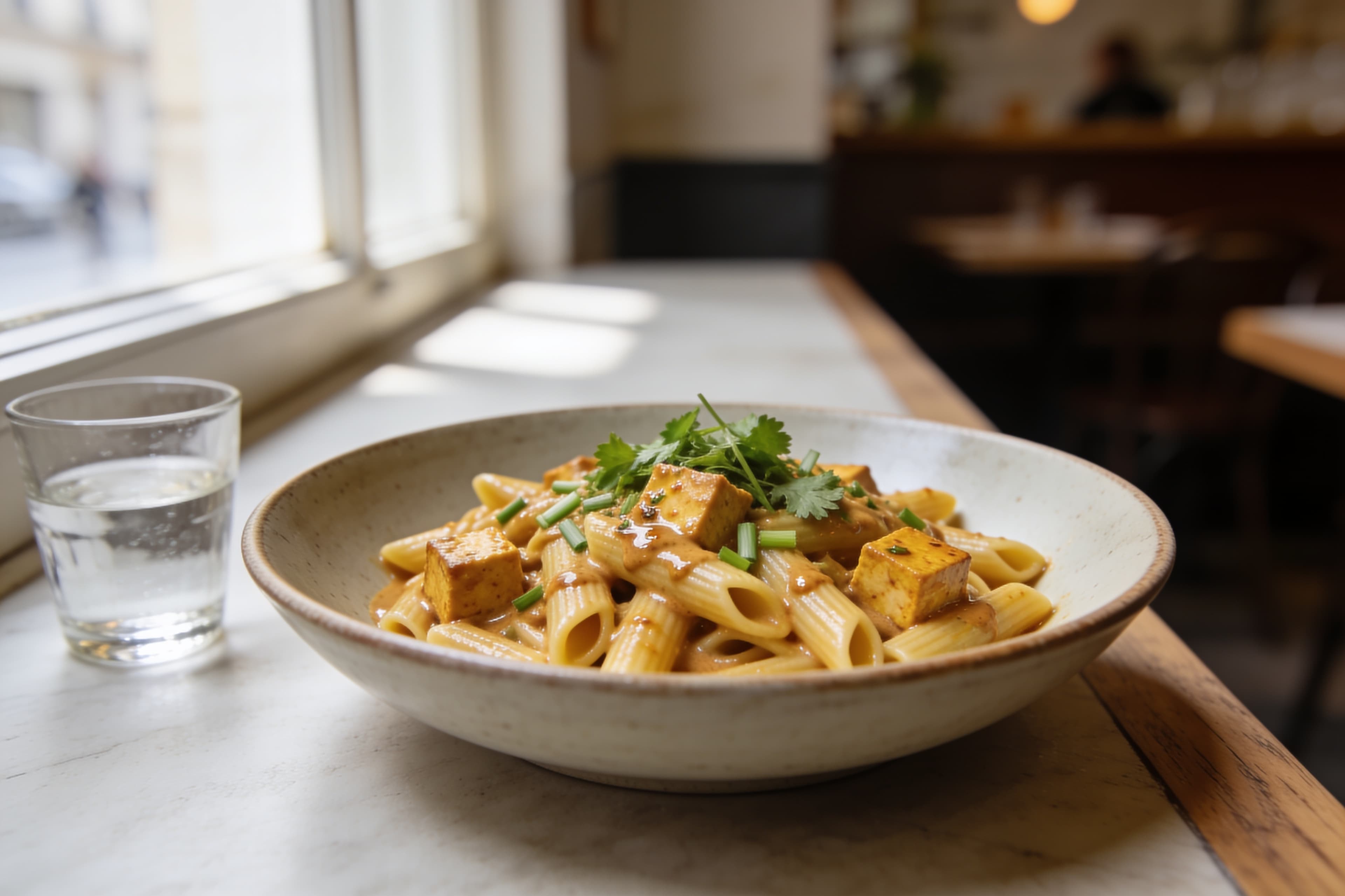 Penne au Tofu, Sauce Saté Onctueuse