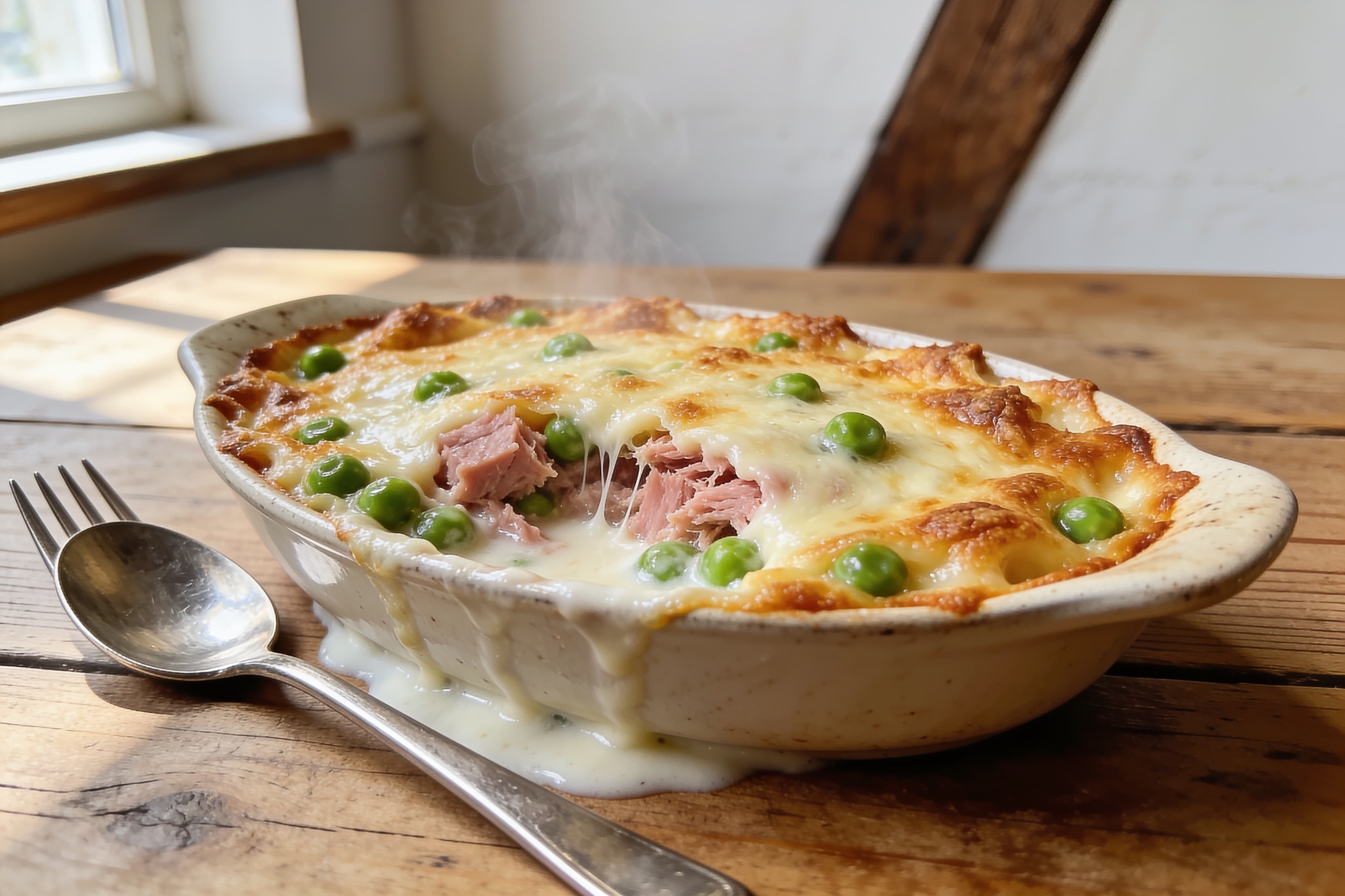 Gratin de Mozzarella, Thon et Petits Pois