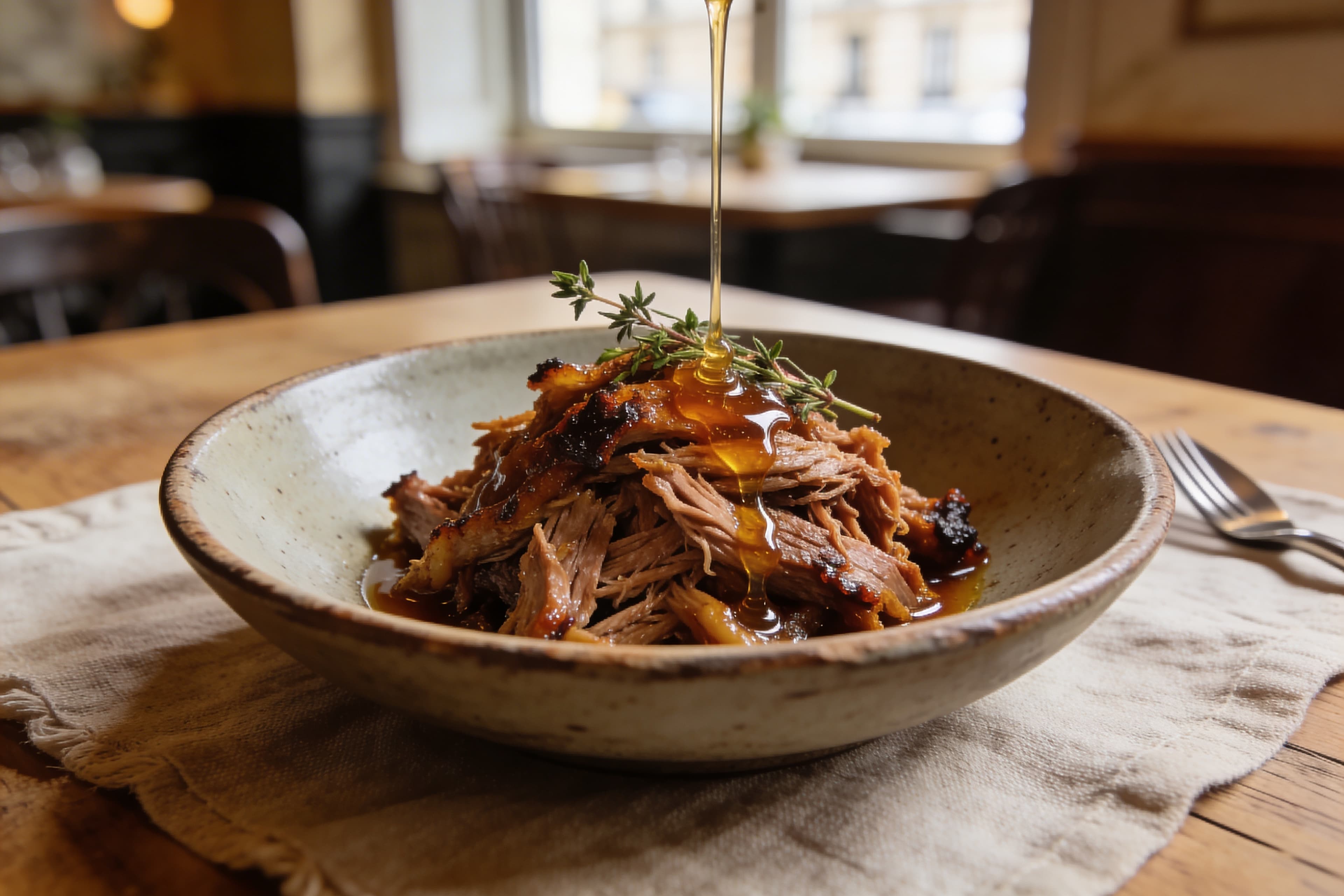 Pulled Pork Braisé aux Épices Fumées et Miel de Montagne