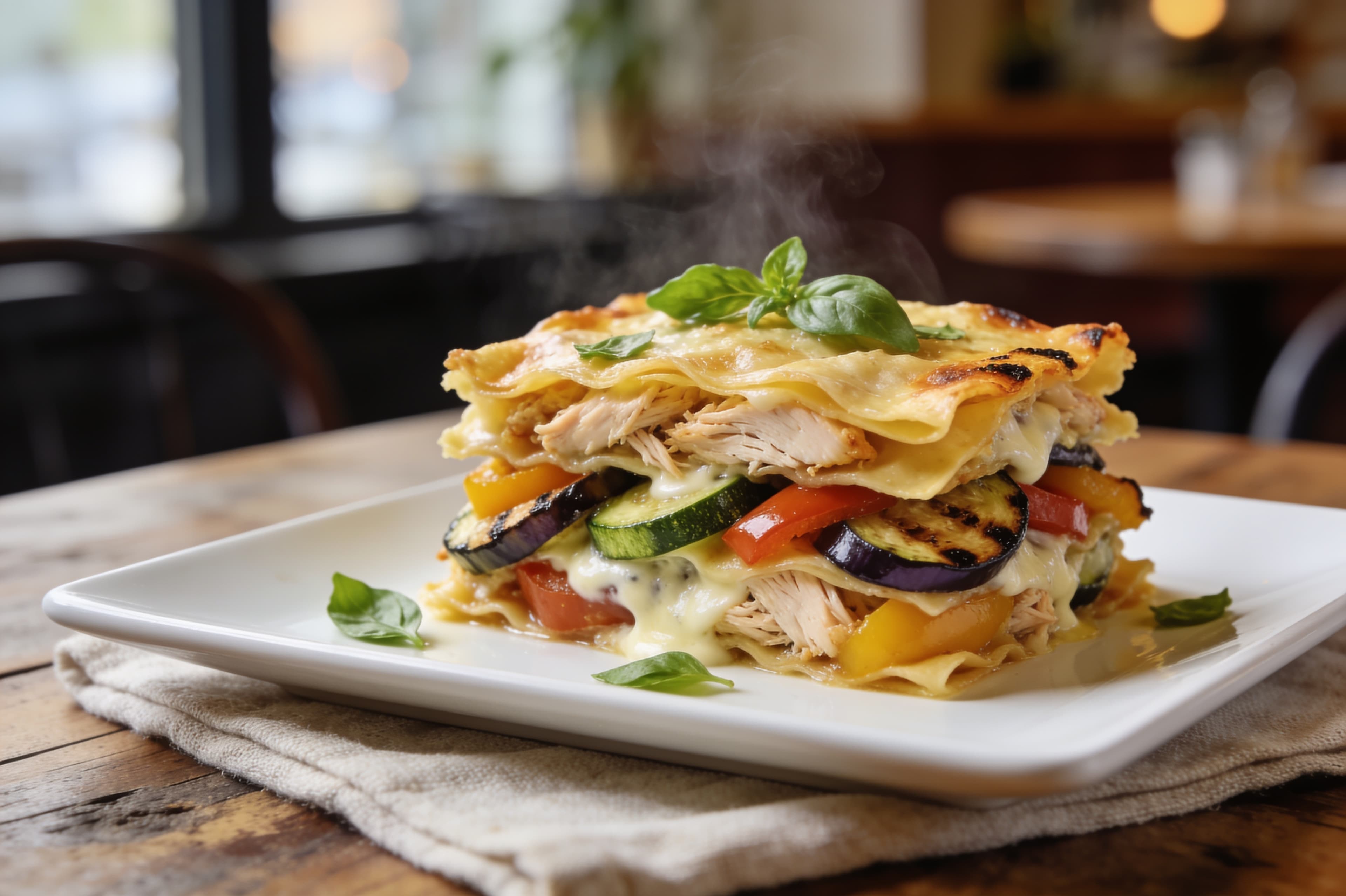 Lasagnes express de poulet aux légumes grillés
