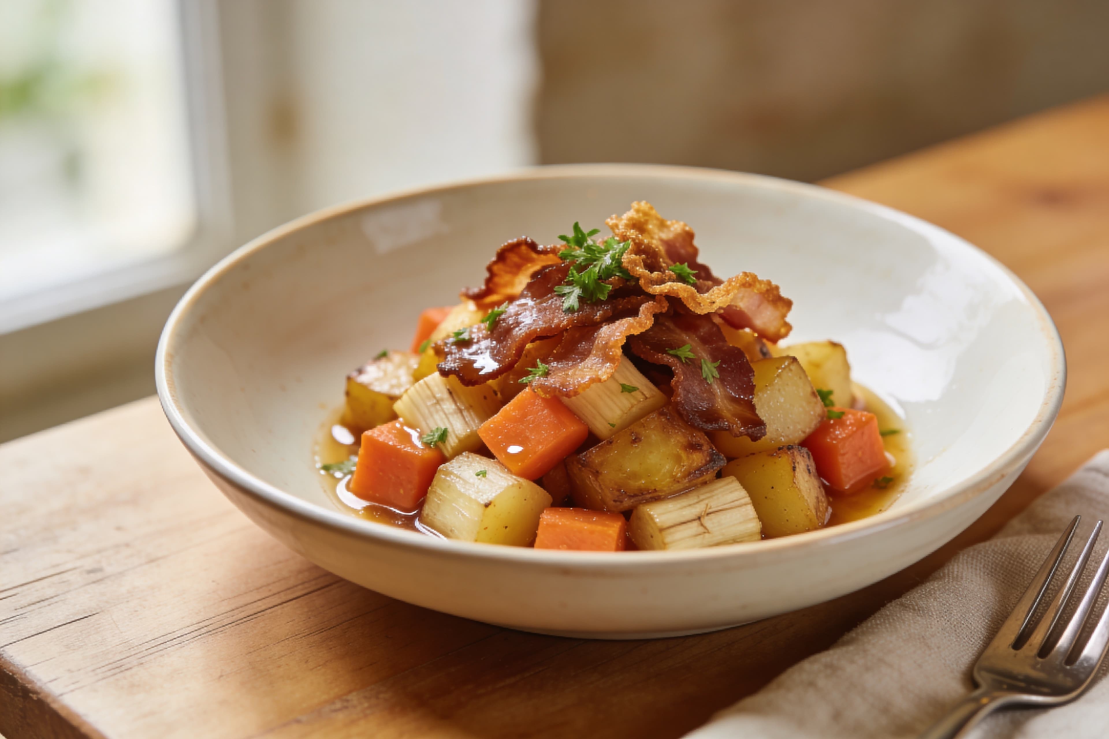 Poêlée de Légumes Racines au Lard Croustillant