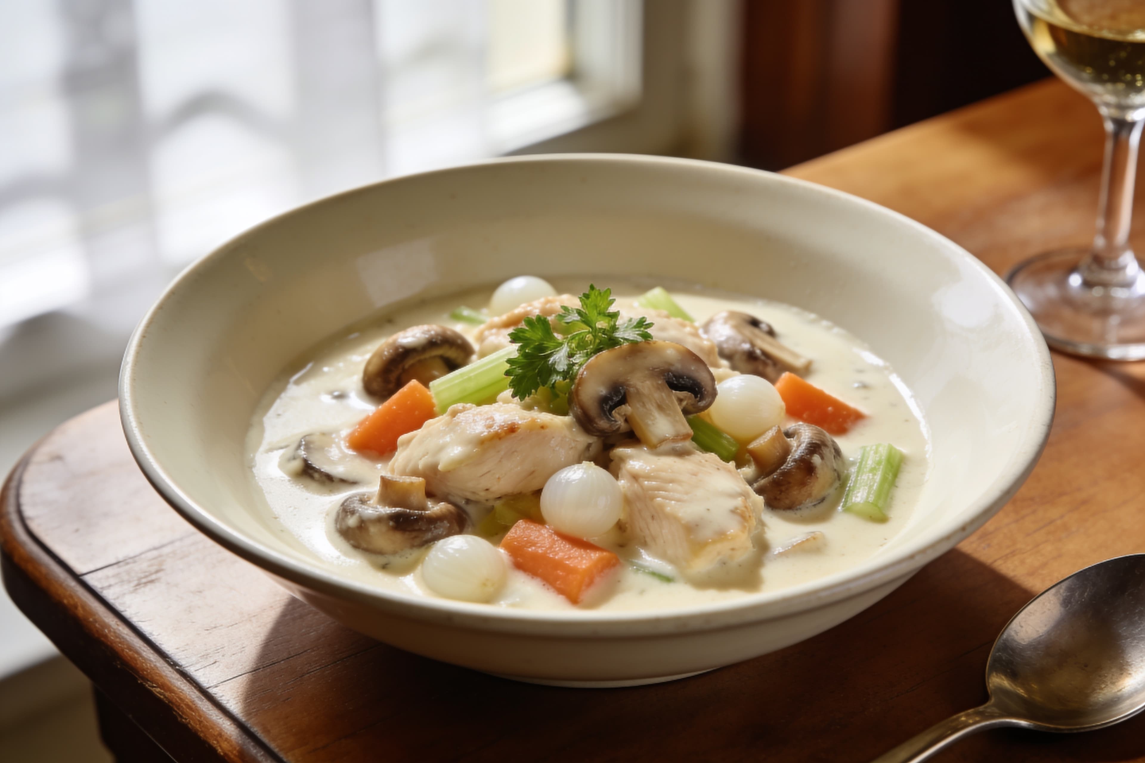 Blanquette de Poulet aux Champignons et Légumes de Saison