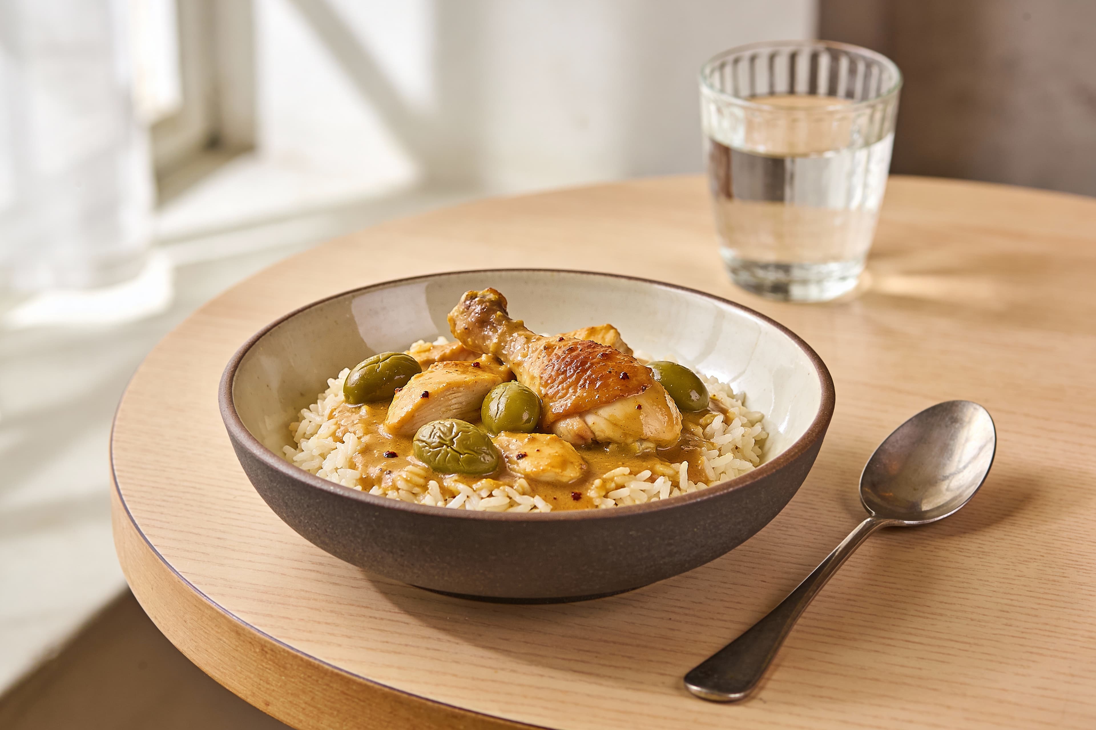 Riz au Curry, Poulet et Olives