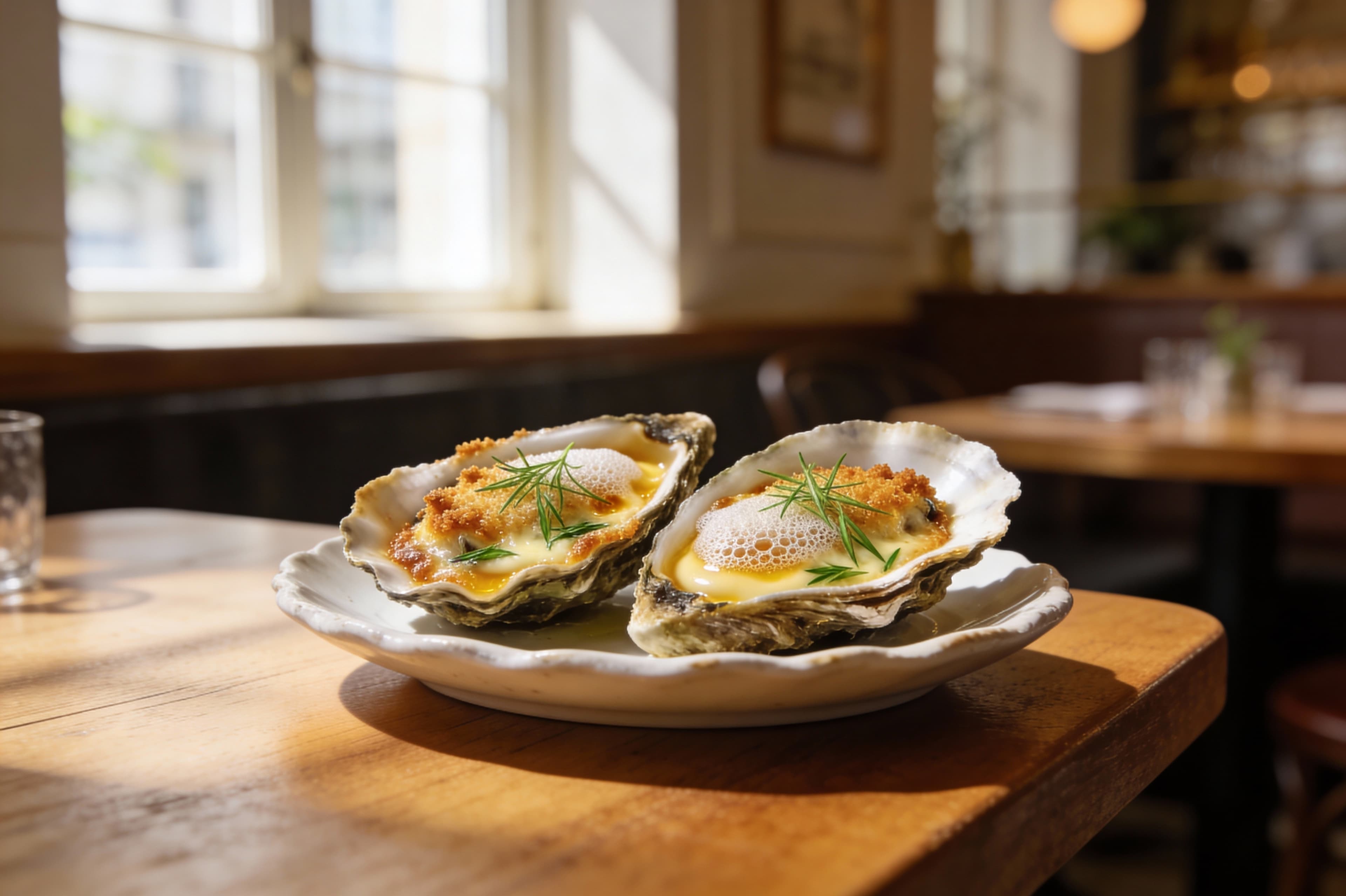 Huîtres Gratinées à la Bière Blonde et Sabayon à l'Estragon